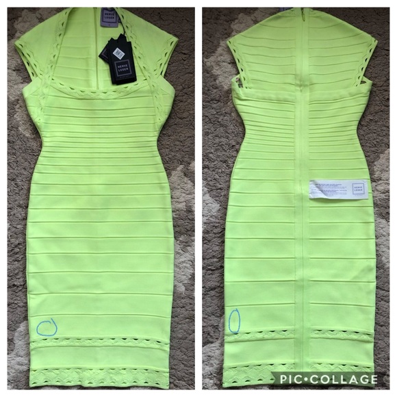 Herve Leger Neon Yellow Delfine Bodycon Dress S - Picture 2 of 8